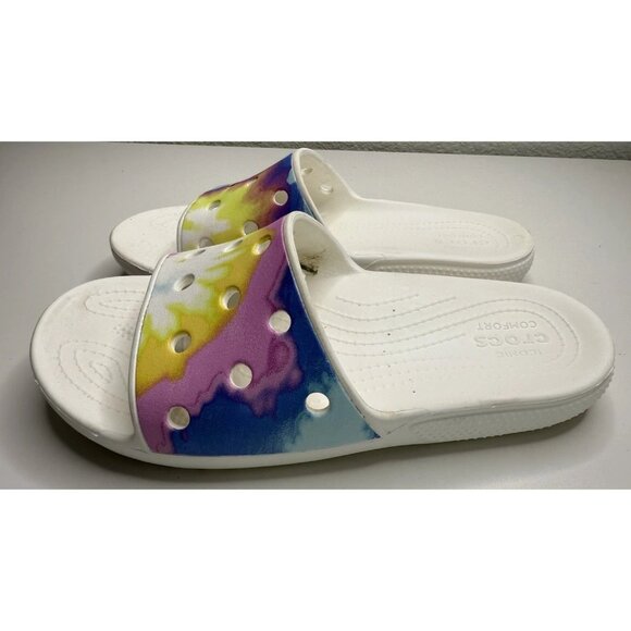Crocs Classic Tie dye Graphic Slide Women's 8 Mens 10 Sandal Slip On Shoes - Picture 6 of 11